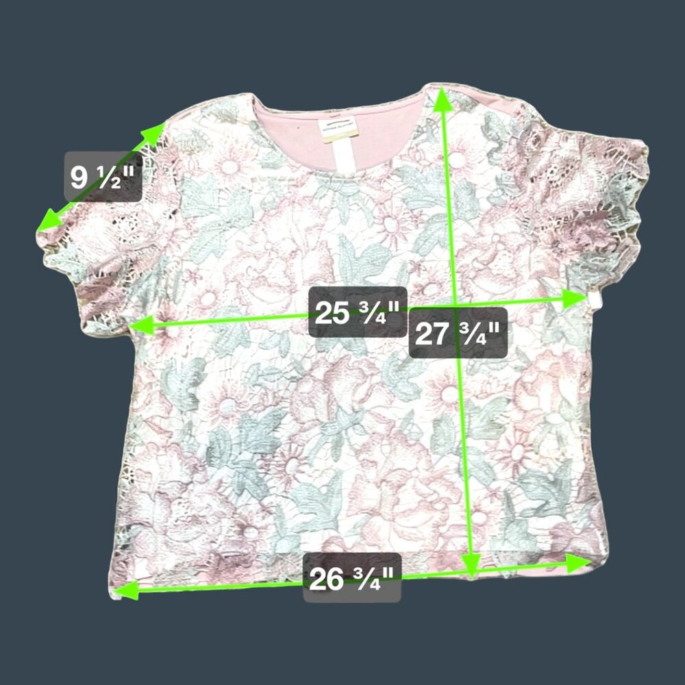 Alfred Dunner Woman Primrose Garden Floral Lace Top 2X Pink NEW Short Sleeve - Picture 7 of 7